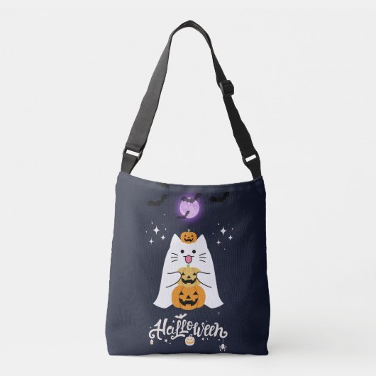 Moonlit Halloween Cat – Spooky & Sweet Night Crossbody Tas (Voorkant)