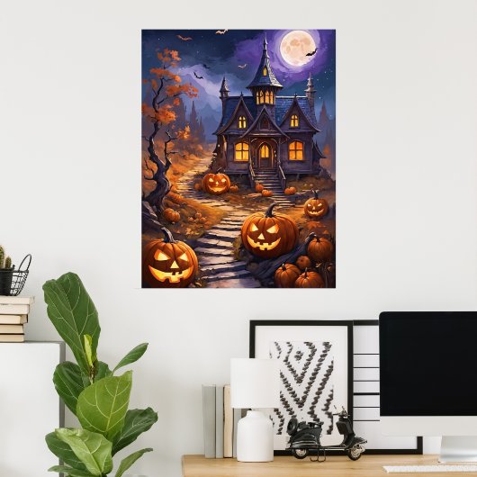 Moonlit Haunt: een Halloween-fantasie Poster (Thuiskantoor)