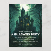 Moonlit Haunted Castle Halloween Party Invitation Briefkaart (Voorkant)