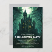 Moonlit Haunted Castle Halloween Party Kaart (Voorkant / Achterkant)