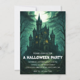 Moonlit Haunted Castle Halloween Party Kaart
