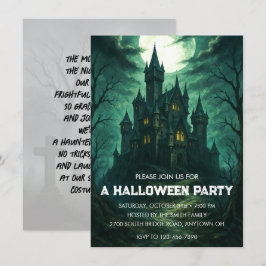 Moonlit Haunted Castle Halloween Party Kaart