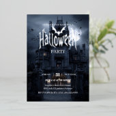 Moonlit Haunted House - Mystery Halloween-feest Folie Uitnodiging (Staand Voorkant)