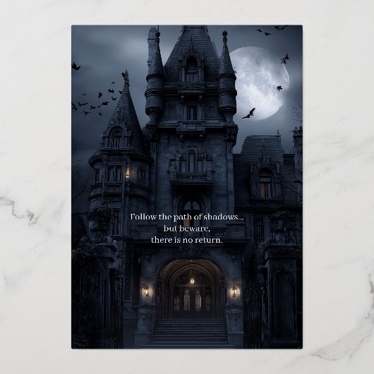 Moonlit Haunted House - Mystery Halloween-feest Folie Uitnodiging (Achterkant)