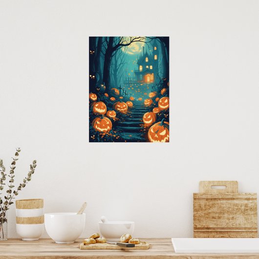 Moonlit Haunted House Pathway Poster (Keuken)