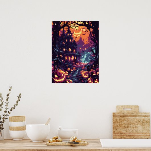 Moonlit Haunted House Pathway Poster (Keuken)