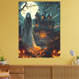 Moonlit Haunting – Ghost of the Haunted Manor Canvas Afdruk