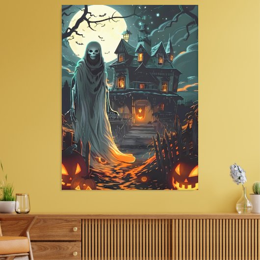 Moonlit Haunting – Ghost of the Haunted Manor Canvas Afdruk (Insitu (Woonkamer))