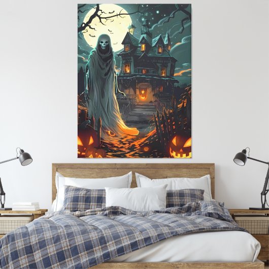 Moonlit Haunting – Ghost of the Haunted Manor Canvas Afdruk (Insitu (Slaapkamer))