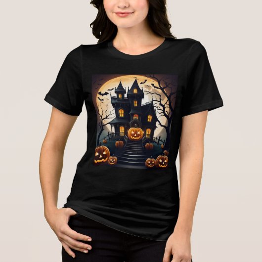 Moonlit Haunts: een Halloween-avond Tri-Blend Shirt (Voorkant)