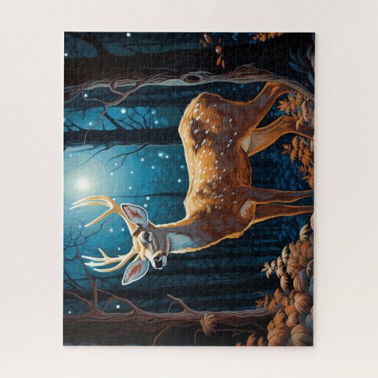 Moonlit herten bos scène | Majestic Wildlife Legpuzzel (Verticaal)