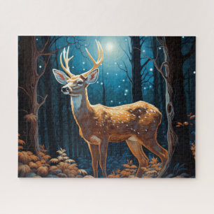 Moonlit herten bos scène   Majestic Wildlife Legpuzzel