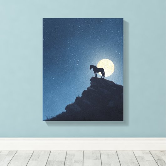 Moonlit Horse Cliff Silhouette Art Canvas Afdruk (Insitu (Houten vloer))