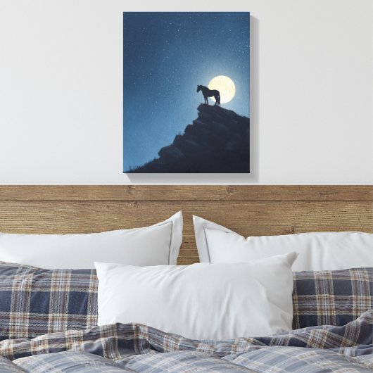Moonlit Horse Cliff Silhouette Art Canvas Afdruk (Insitu (Slaapkamer))