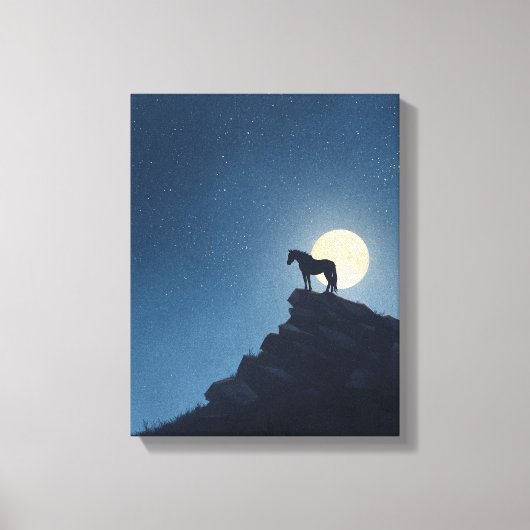 Moonlit Horse Cliff Silhouette Art Canvas Afdruk (Voorkant)