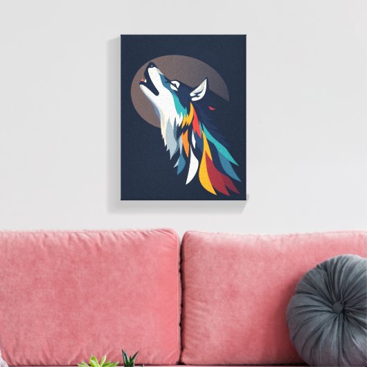 Moonlit Howling Wolf Canvas Afdruk (Insitu (Woonkamer))