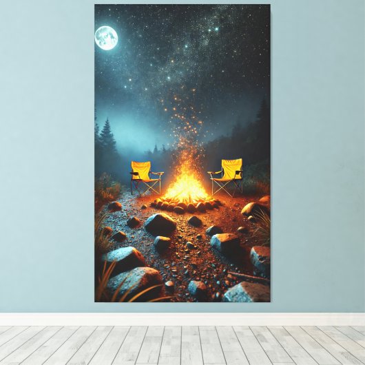 Moonlit kampvuur gloed canvas Print (Insitu (Houten vloer))