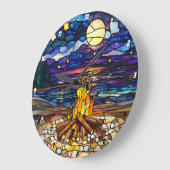 Moonlit kampvuur sereniteit Glas in lood muur Grote Klok (Hoek)