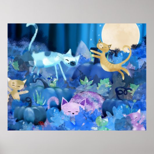 Moonlit katten - poster print (Voorkant)