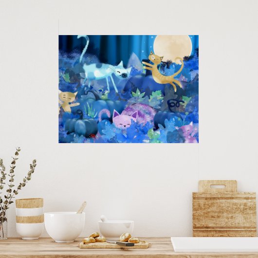 Moonlit katten - poster print (Keuken)