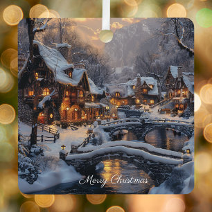 Moonlit kerstdorp vakantiescene metalen ornament
