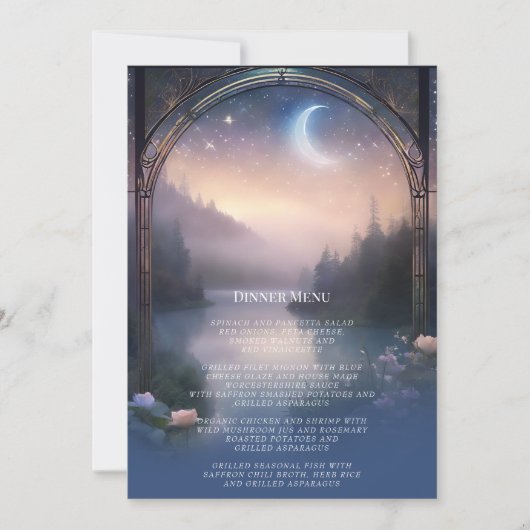 Moonlit Lake Forest Fantasy Elegant Bruiloft Menu Kaart (Voorkant)