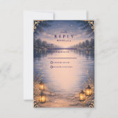 Moonlit Lake Forest Romance Wedding RSVP Kaartje (Voorkant)