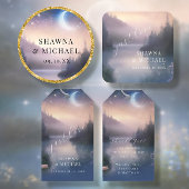 Moonlit Lake Forest Woodland Fantasy Bruiloft Kartonnen Onderzetters