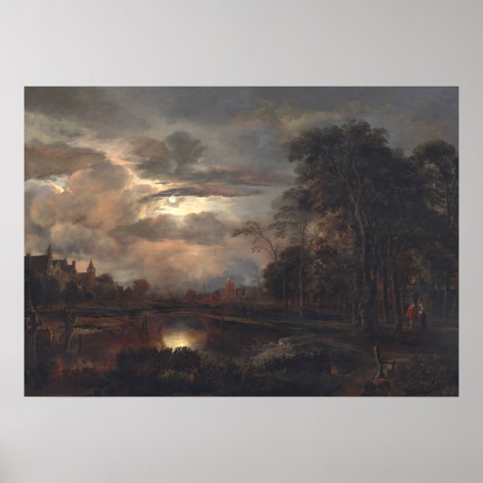 Moonlit Landschap - van der Neer Fine Art Poster (Voorkant)
