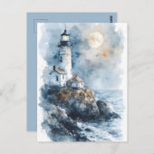 Moonlit Lighthouse aan de Rocky Coastline Briefkaart (Voorkant / Achterkant)