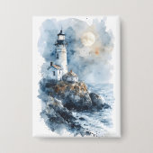 Moonlit Lighthouse aan de Rocky Coastline Button (Voorkant)