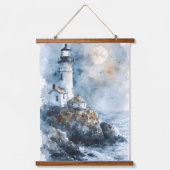 Moonlit Lighthouse aan de Rocky Coastline Hangend Wandkleed (Voorkant)