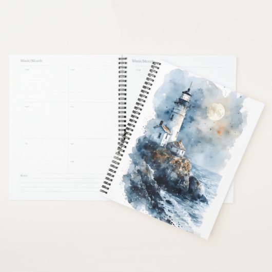 Moonlit Lighthouse aan de Rocky Coastline Planner (Display)