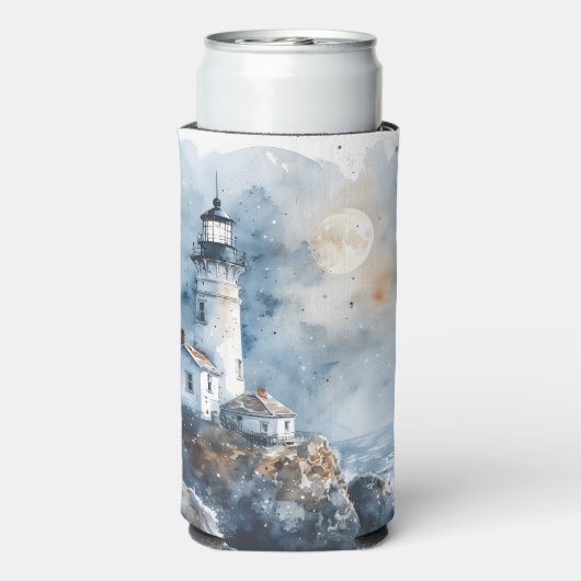 Moonlit Lighthouse aan de Rocky Coastline Seltzer Blikjeskoeler (Seltzer Achterkant)