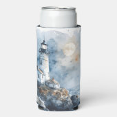 Moonlit Lighthouse aan de Rocky Coastline Seltzer Blikjeskoeler (Seltzer Voorkant)
