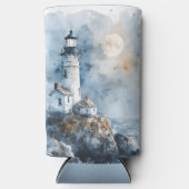 Moonlit Lighthouse aan de Rocky Coastline Seltzer Blikjeskoeler (Voorkant)