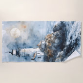 Moonlit Lighthouse aan de Rocky Coastline Strandlaken (Voorkant)