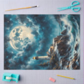 Moonlit Lighthouse Cliff – Fantasy Night Seascape  Tissuepapier (Craft)