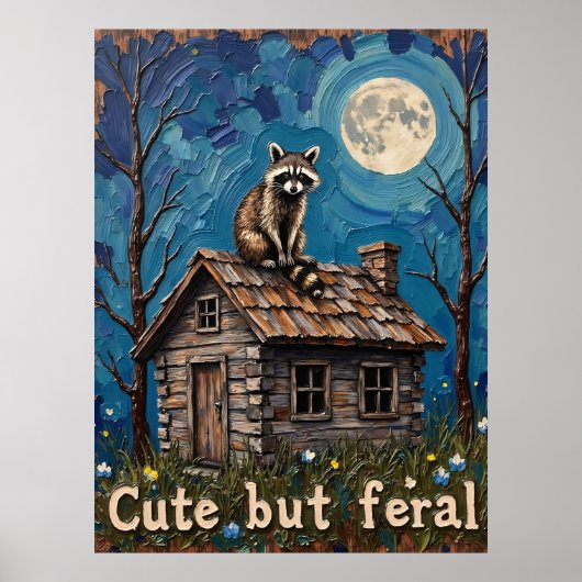 Moonlit Lookout: wasbeer op het kajuitdak Poster (Voorkant)