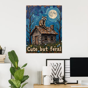 Moonlit Lookout: wasbeer op het kajuitdak Poster