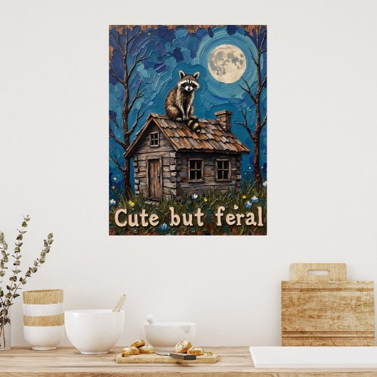 Moonlit Lookout: wasbeer op het kajuitdak Poster (Keuken)