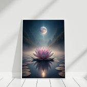 Moonlit Lotus Garden – Tranquil Lunar Reflection  Poster