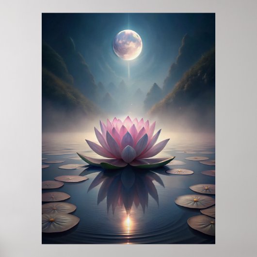 Moonlit Lotus Garden – Tranquil Lunar Reflection Poster (Voorkant)