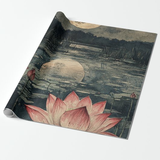 Moonlit Lotus Lake (4) Cadeaupapier (Uitgerold)