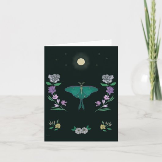 Moonlit Luna Moth Garden Small Greeting Card Bedankkaart (Voorkant)
