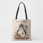 Moonlit Magic Boho Skull & Pumpkin - Herfstheks Tote Bag (Voorkant)