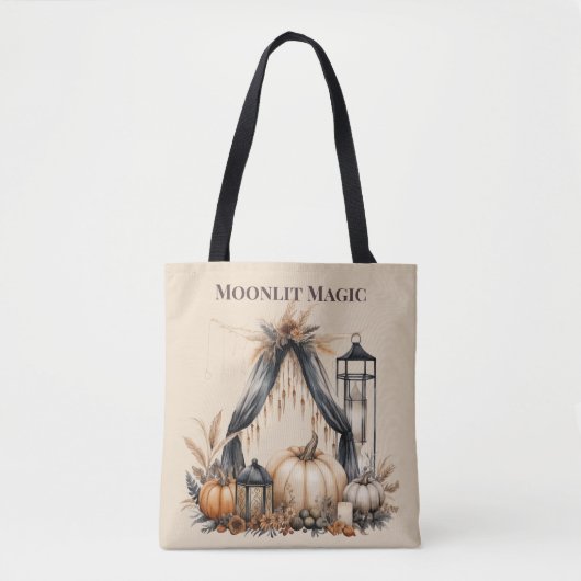 Moonlit Magic Boho Skull & Pumpkin - Herfstheks Tote Bag (Voorkant)