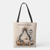 Moonlit Magic Boho Skull & Pumpkin - Herfstheks Tote Bag (Achterkant)