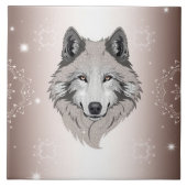 "Moonlit Majesty: Shimmering Wolf Ceramic Tegel Tegeltje (Voorkant)