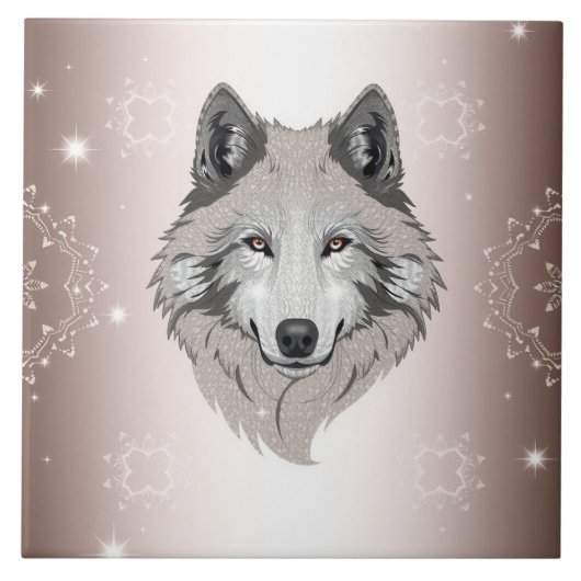 "Moonlit Majesty: Shimmering Wolf Ceramic Tegel Tegeltje (Voorkant)
